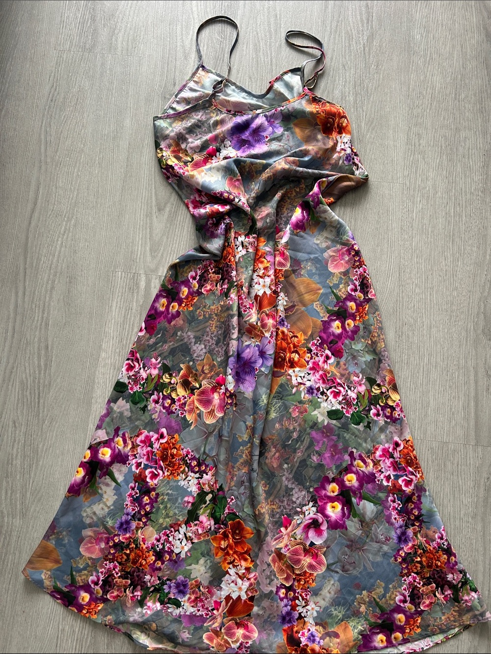 AllSaints Multicolor Floral Silk long slip dress - Pink, Purple, Green - Picture 2 of 3